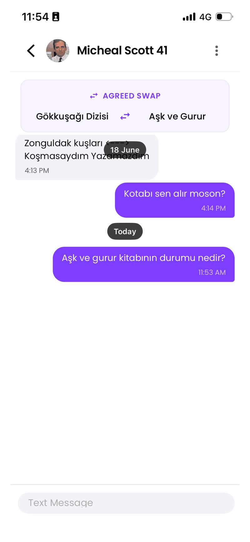 Dual screen layout showing real-time chat and swap offer modal secondary