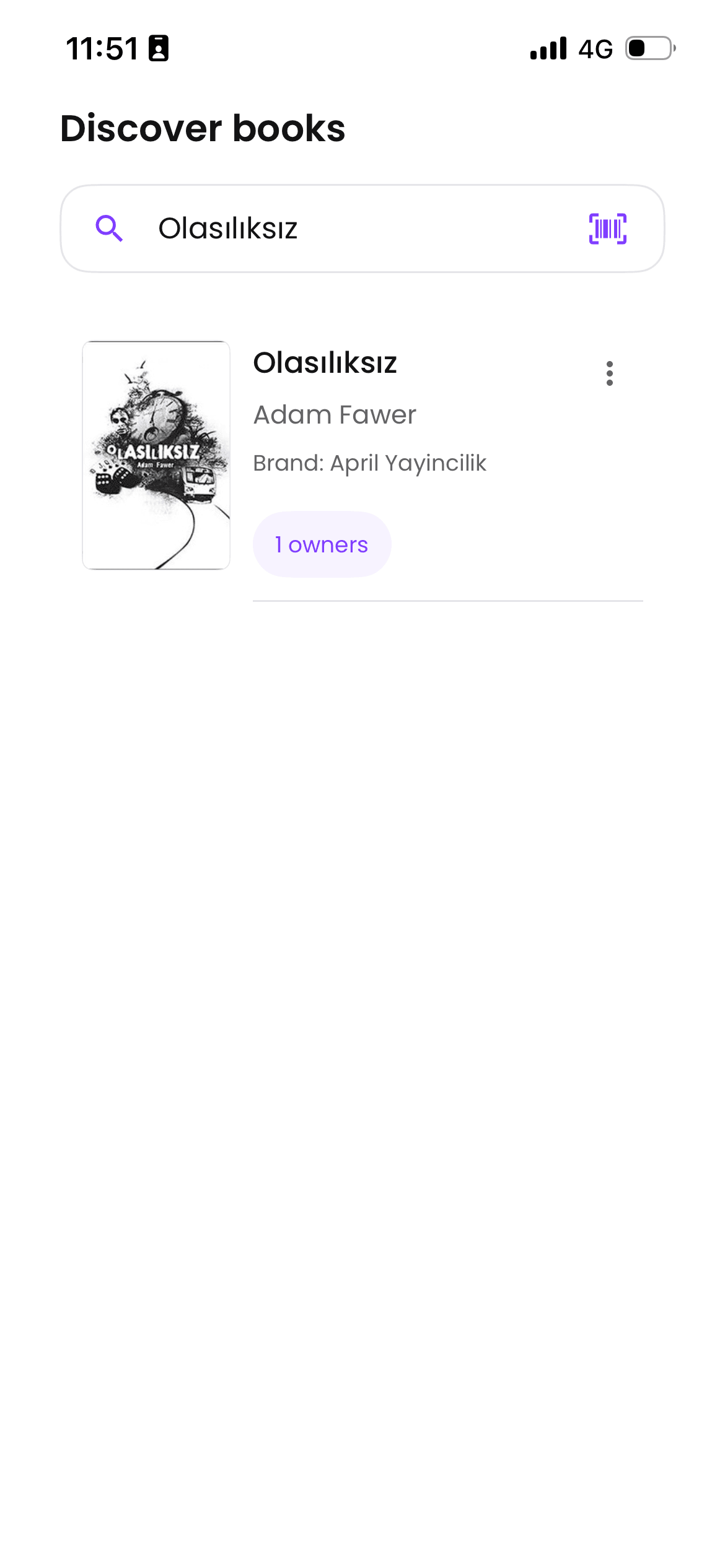 Search results screen displaying available book owners nearby